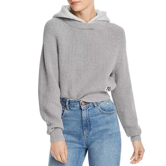 Alexander Wang Utility Layered Style Hoodie Sweater Pullover In Grey M $425 - Picture 3 of 11